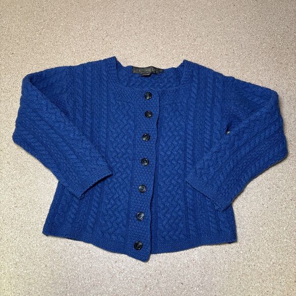 Inis Crafts Women’s Small Merino Wool Made In Ireland Blue Fisherman Cable A2 - Picture 1 of 7
